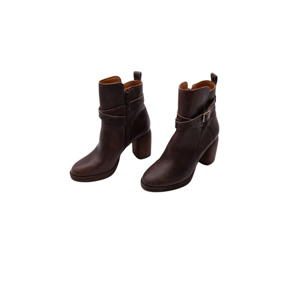 Lucky Brand Natesa Bootie Ankle Boots Sz 8 Chocolate Brown Leather Platform - Picture 5 of 11